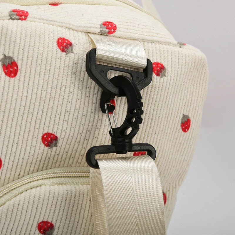 Sac Duffle en Velours Côtelé Écru à Fraises – Image 38