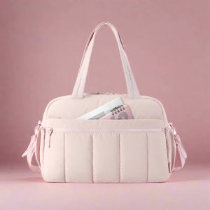 Sac Fourre-Tout Matelassé en Tissu Rose Pâle