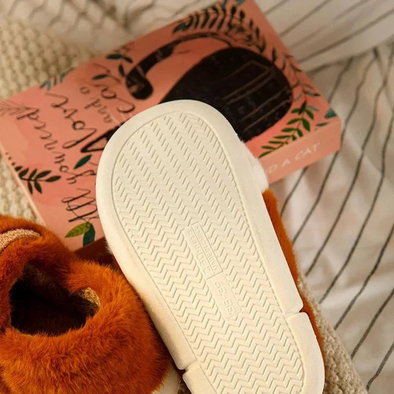 Chaussons en Peluche Patte de Chat Beige Rayés – Image 3