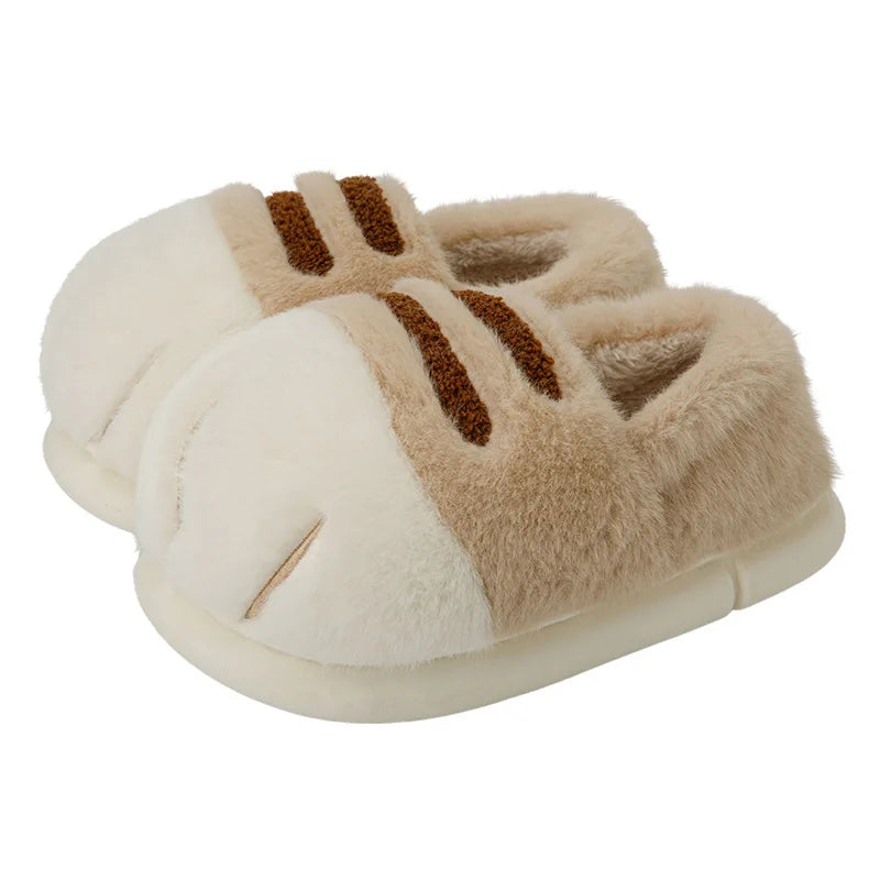 Chaussons en Peluche Patte de Chat Beige Rayés – Image 5