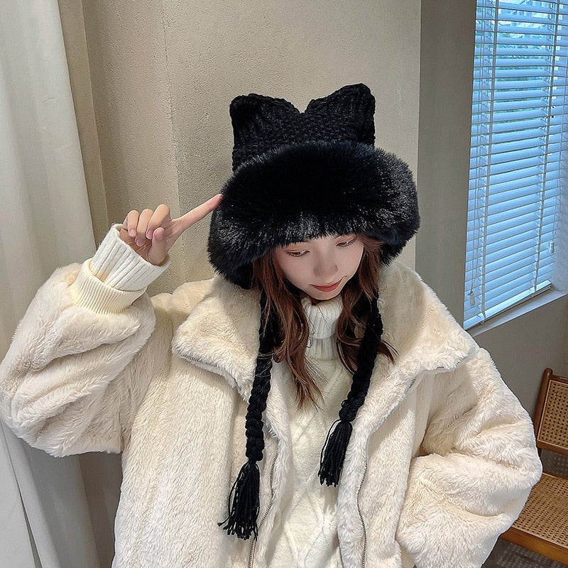 Bonnet Écru à Oreilles de Chat en Fausse Fourrure – Image 26