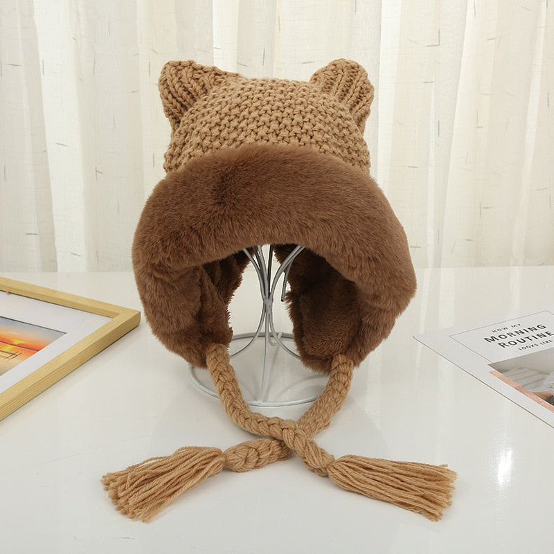 Bonnet Écru à Oreilles de Chat en Fausse Fourrure – Image 29