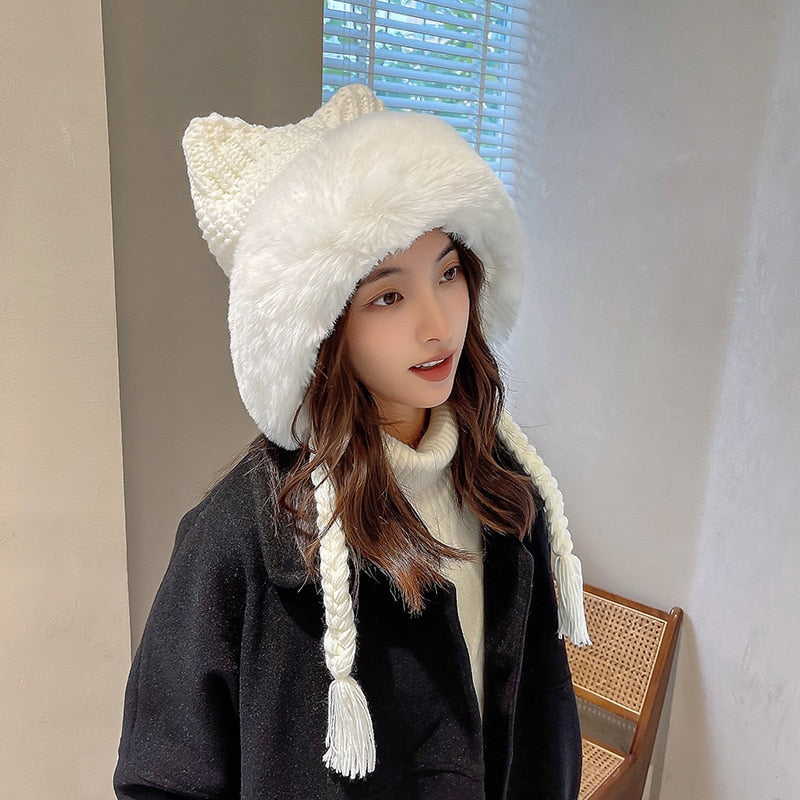 Bonnet Écru à Oreilles de Chat en Fausse Fourrure – Image 8