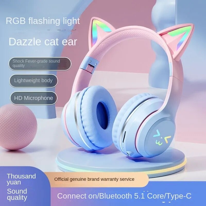 Casque Audio Violet Pastel à Oreilles de Chat LED – Image 2