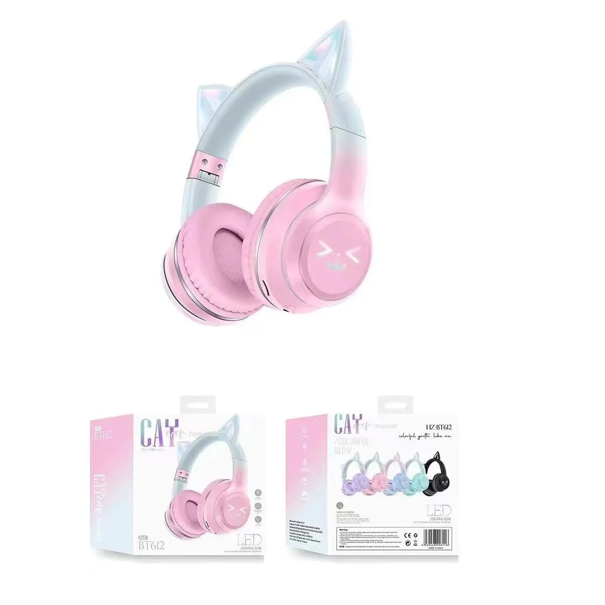 Casque Audio Violet Pastel à Oreilles de Chat LED – Image 3