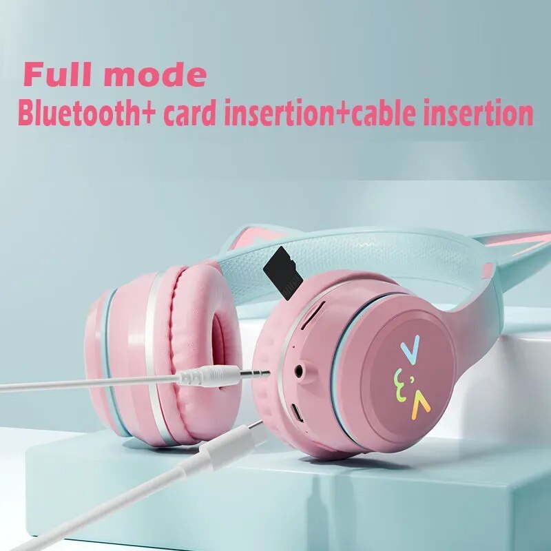 Casque Audio Violet Pastel à Oreilles de Chat LED – Image 4