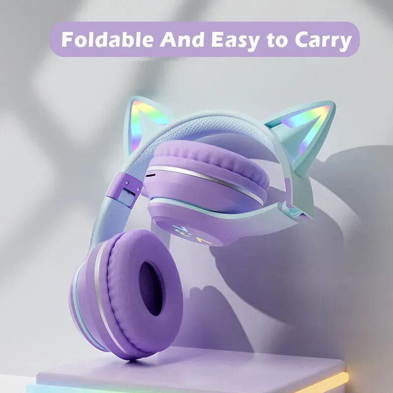 Casque Audio Violet Pastel à Oreilles de Chat LED – Image 5