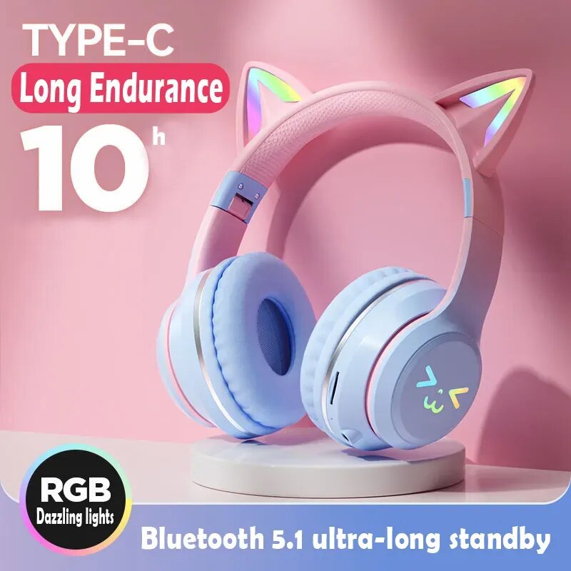Casque Audio Violet Pastel à Oreilles de Chat LED – Image 6