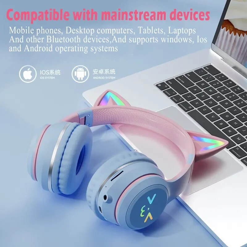 Casque Audio Violet Pastel à Oreilles de Chat LED – Image 7